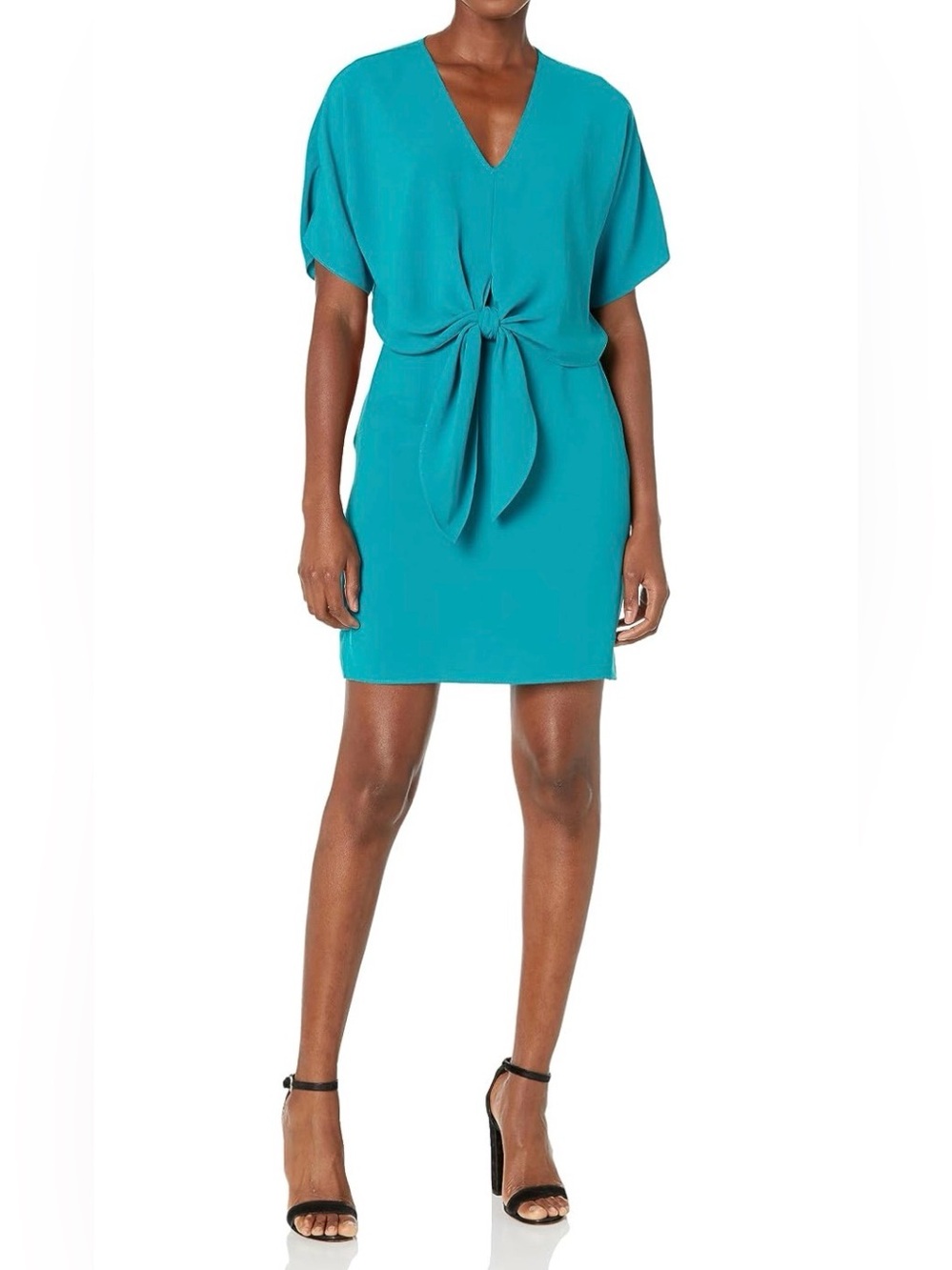 Trina Turk Teal Tie-Front V-Neck Mini Dress